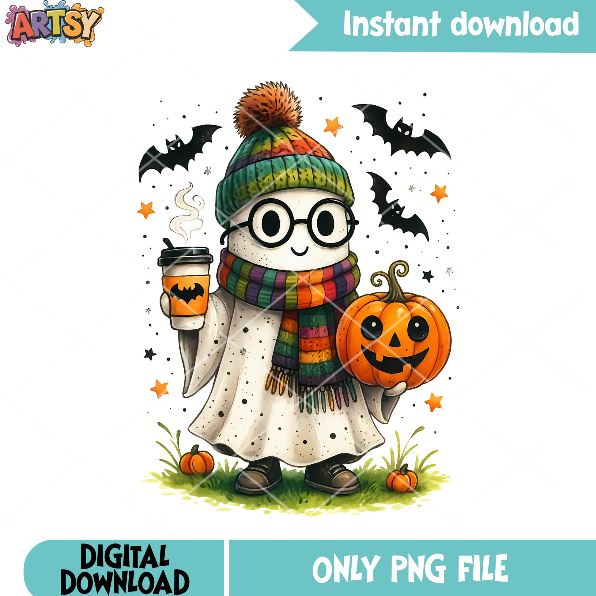 White baby ghost png, jack o lantern png, halloween scary png