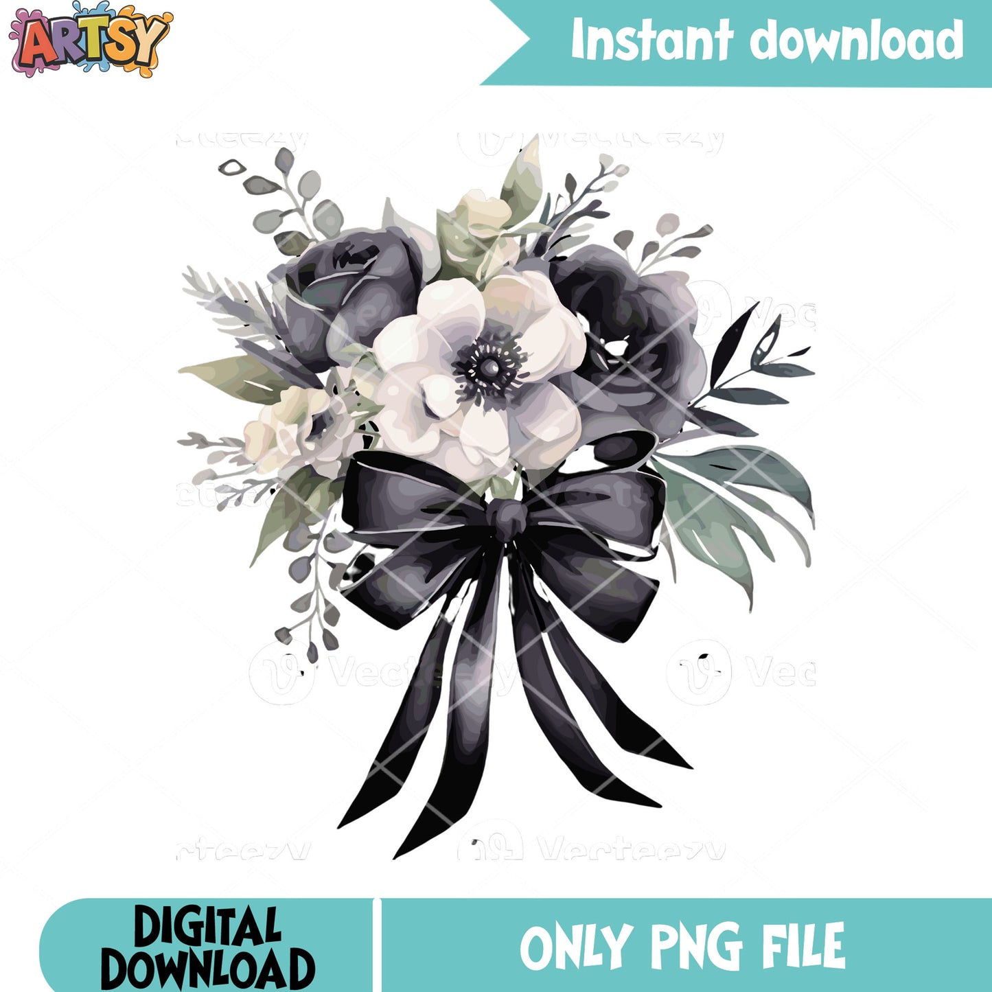 White flower dark rose png, gothic art png, halloween scary png