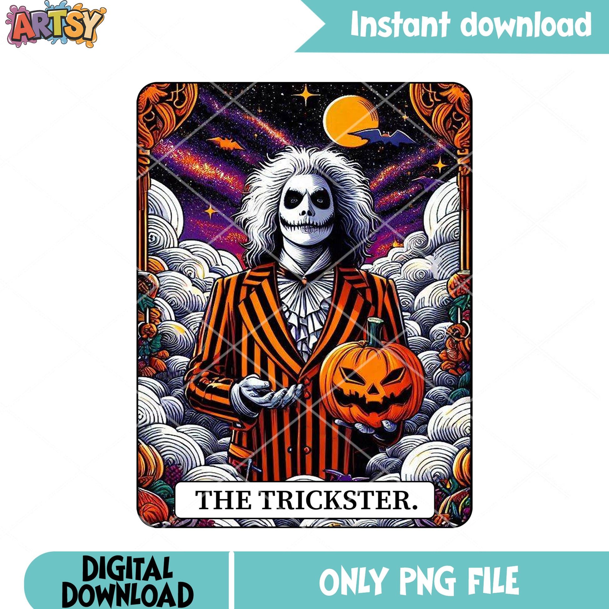 White hair Pinstripe suit png, jack o latern png, halloween night png