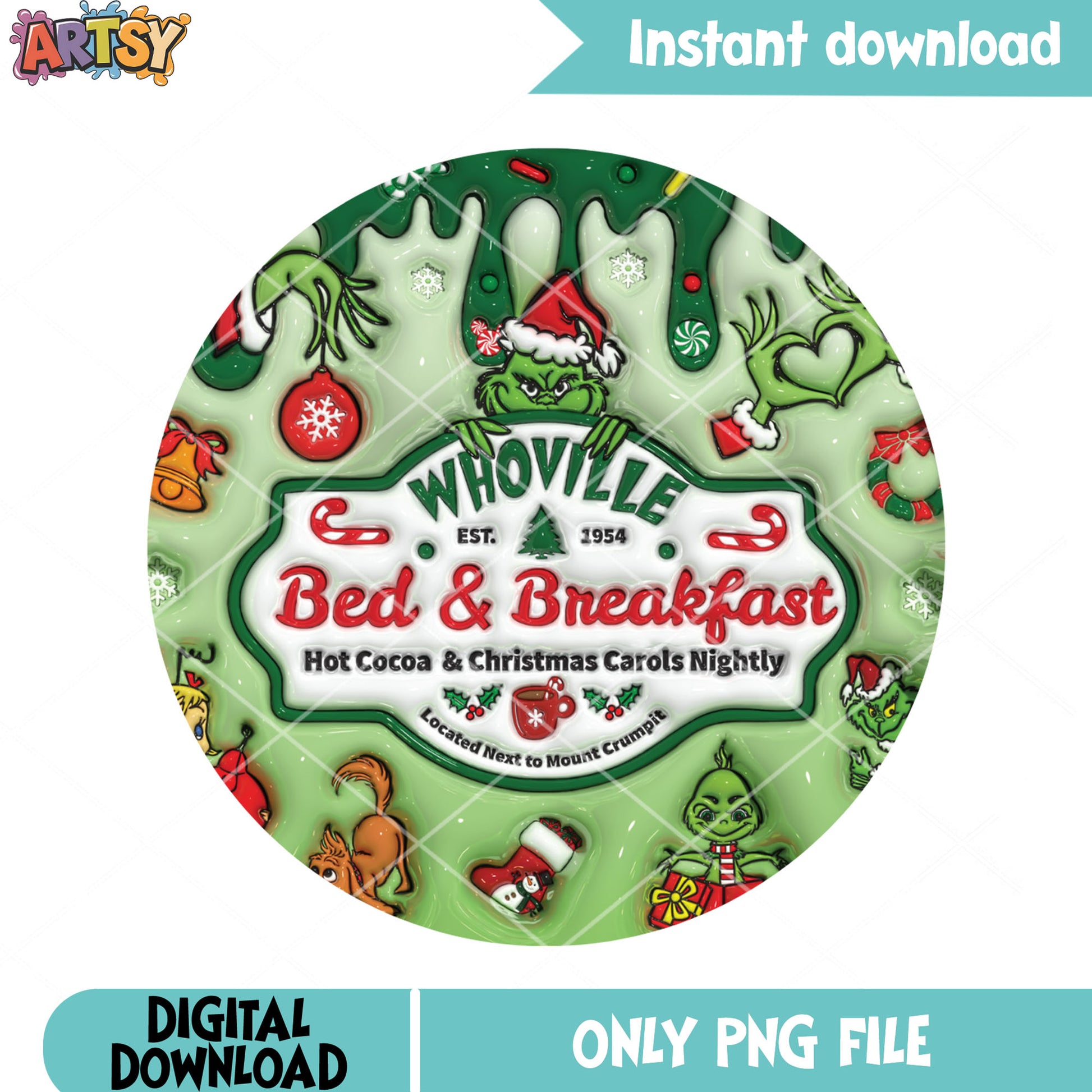 Whoville bed and breakfast png, christmas guest png, hospitality png