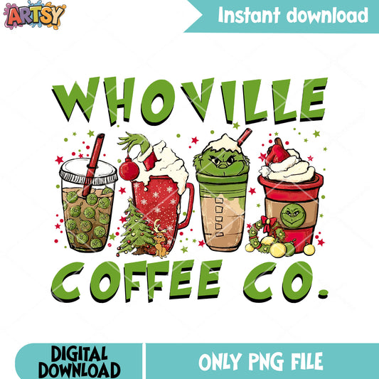 Whoville drink christmas png, christmas vibes png, the grinch png