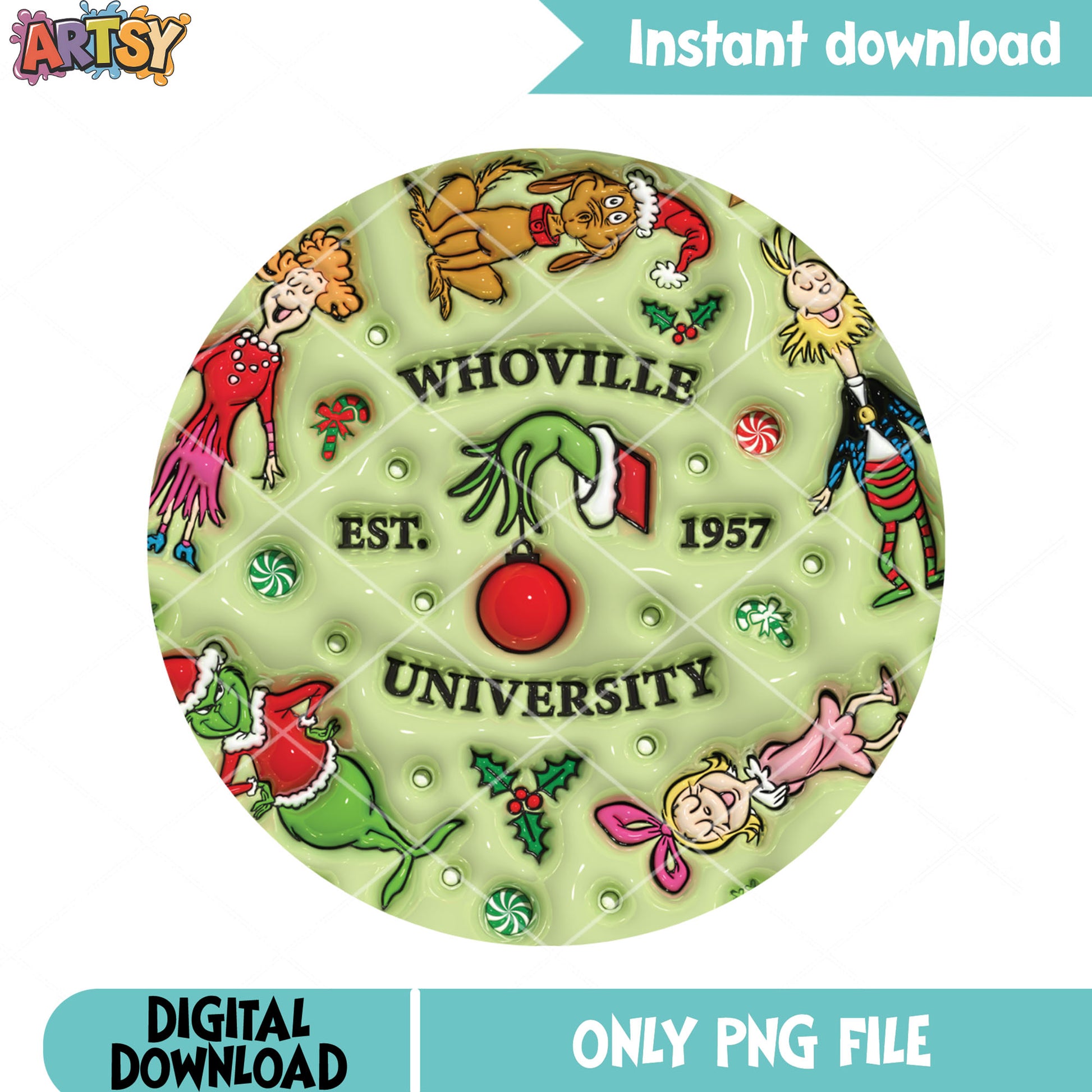 Whoville university est png, grinch hand png, emblem max png