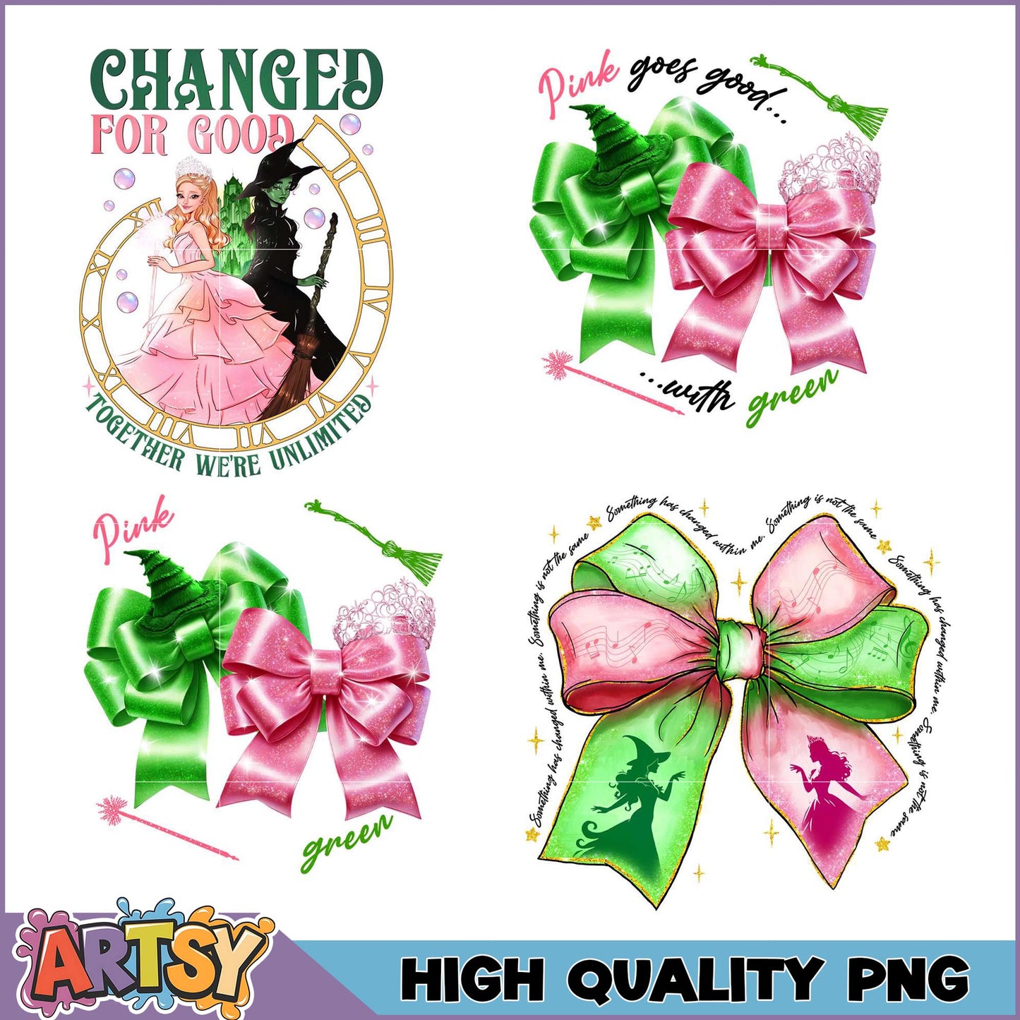 Wicked Witch PNG Bundle Pink & Green Bows