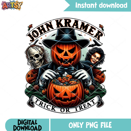Wicker pumpkin Jigsaw png, Trick or treat png, halloween night png 