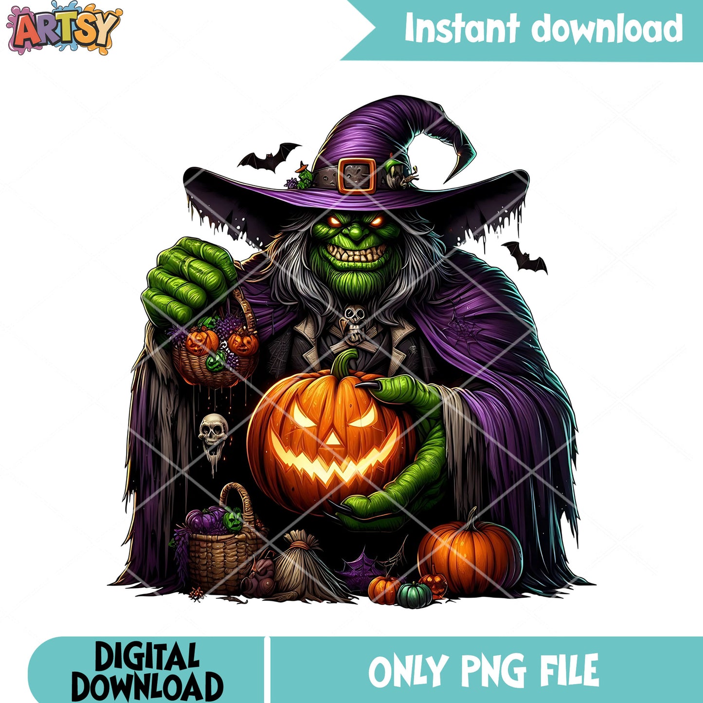 Wicker pumpkin bats png, witch costume png, scary halloween png
