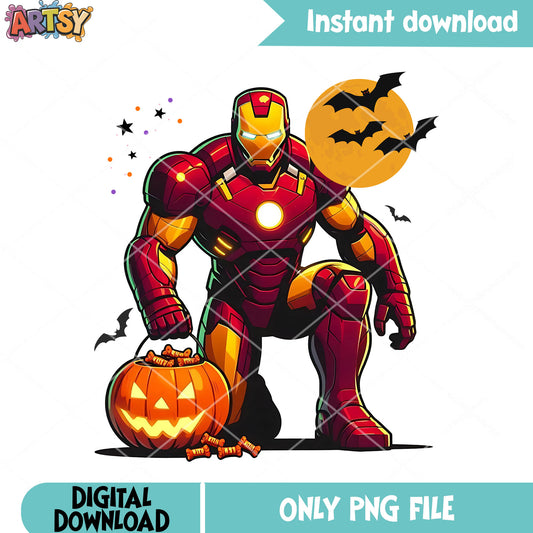 Wicker pumpkin iron man png, scary bats png, marvel halloween png 