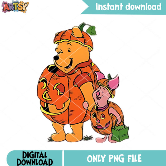 Wicker pumpkin pooh characters png, winnie the pooh png, halloween disney png