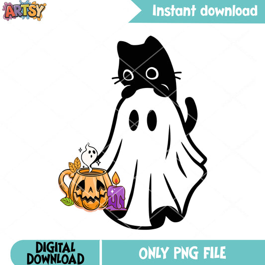 Wicker pupmkin Baby ghost png, black cat png, dc comic halloween png