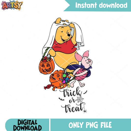 Wicker pupmkin pooh and piglet png, disney halloween png, candy hunting png 