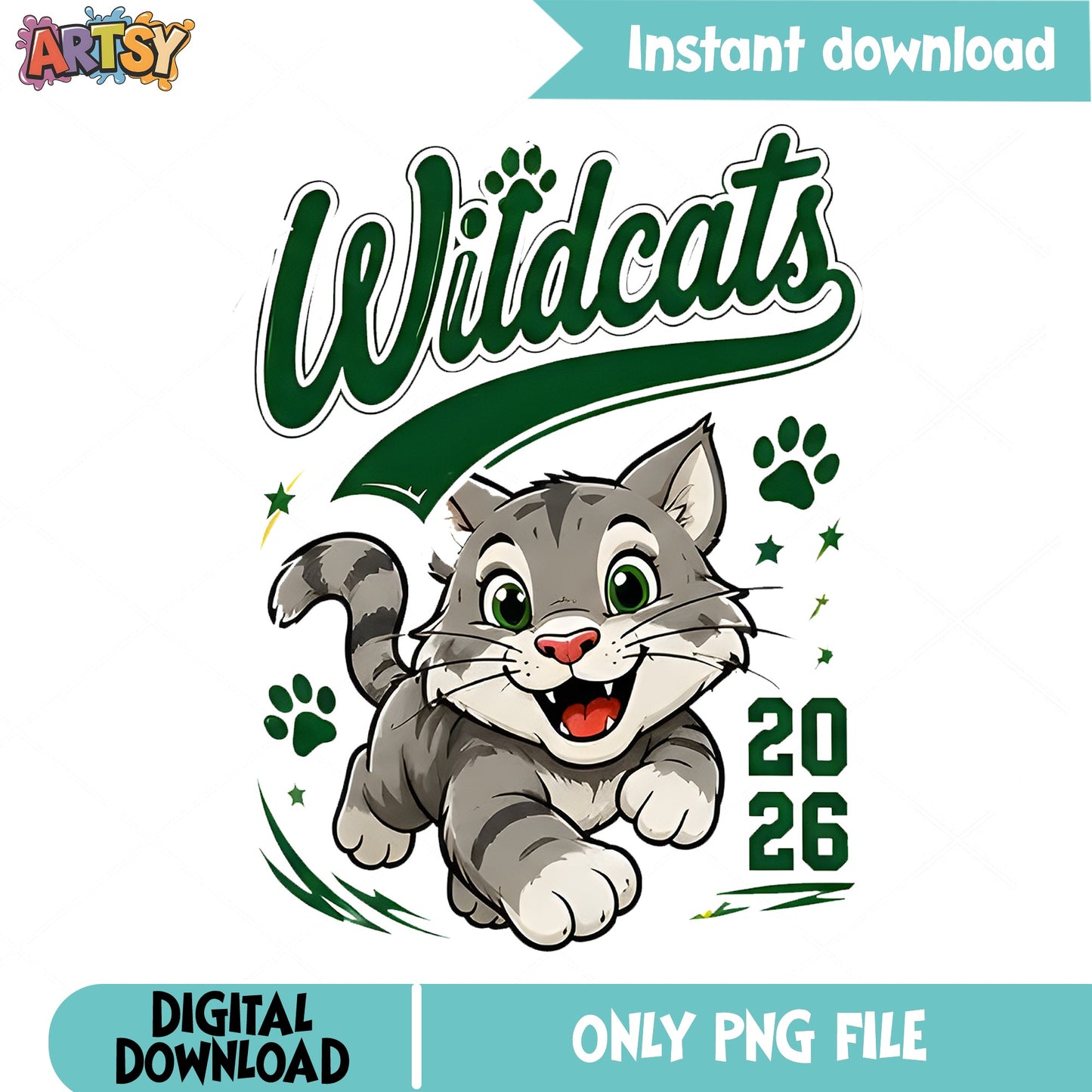 Wildcats 2026 PNG, School Spirit Mascot PNG, Cat Paw PNG