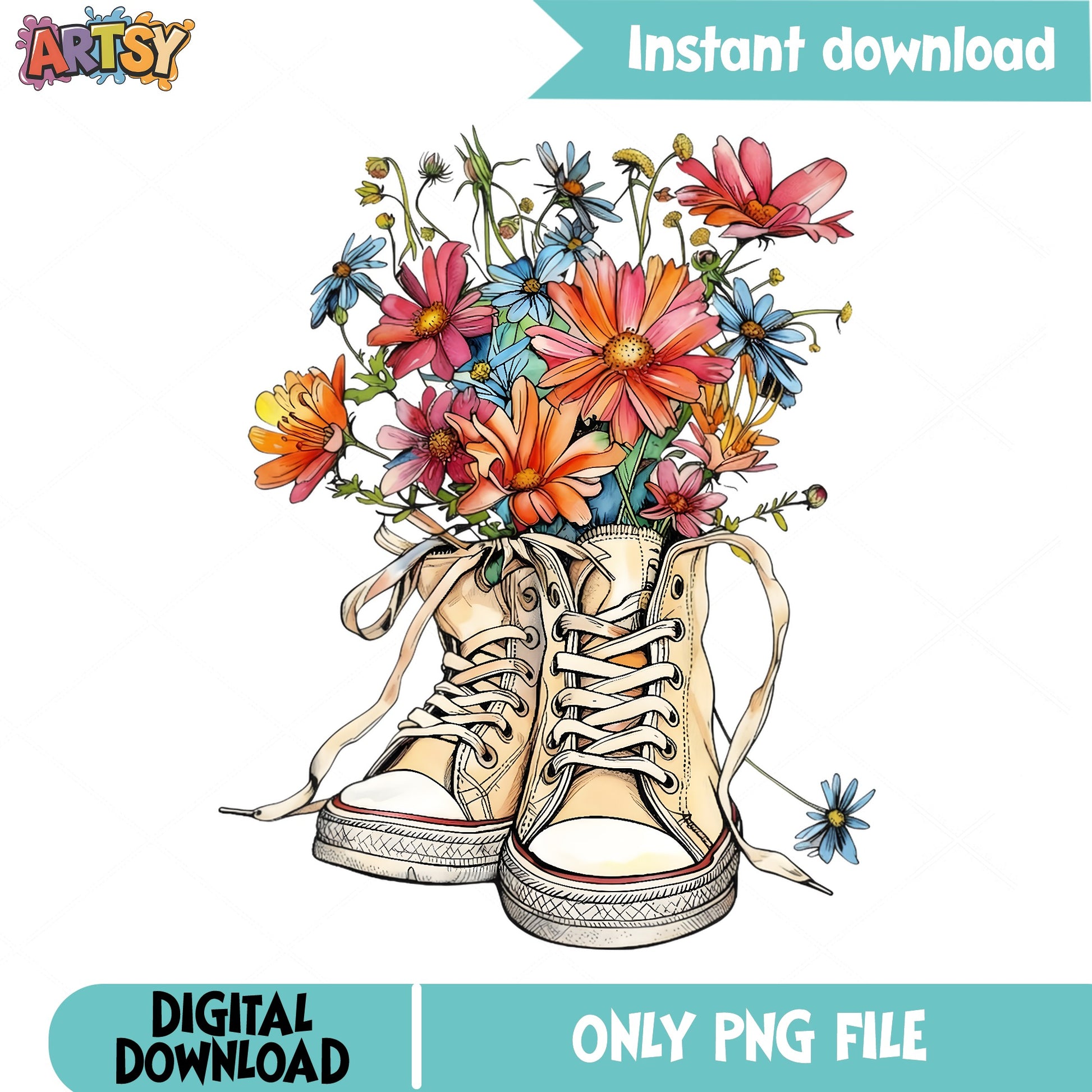 Wildflower Sneakers PNG, Floral Shoes PNG, Boho Flowers PNG