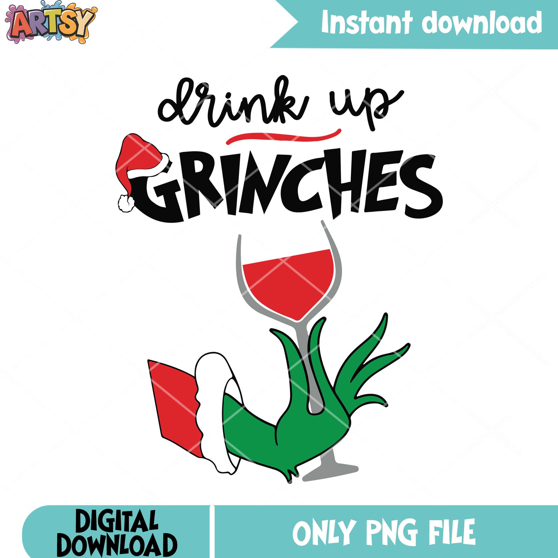 Wine night for grinch png, santa claus hat png, merry grinchmas png