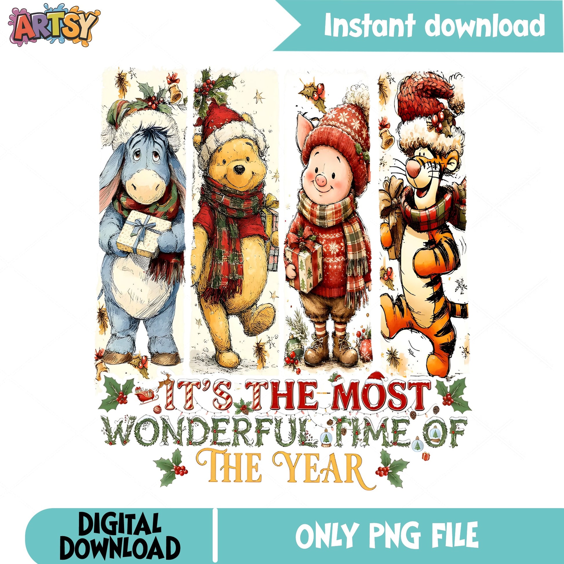 Winnie The Pooh Christmas PNG, Disney Christmas PNG, Pooh Friends PNG