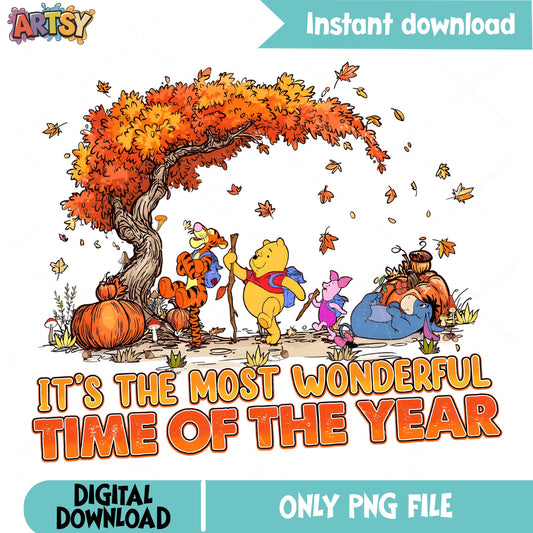 Winnie The Pooh Fall PNG, Most Wonderful Time Of Year, Thanksgiving PNG