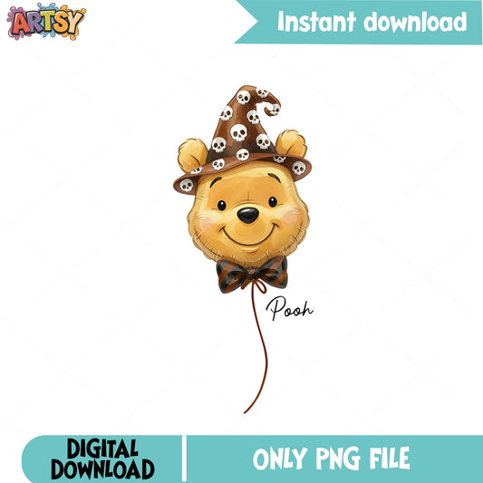 Winnie The Pooh Halloween Balloon PNG, Disney Halloween PNG, Witch Hat PNG
