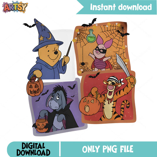 Winnie The Pooh Halloween PNG Bundle, Disney Halloween PNG