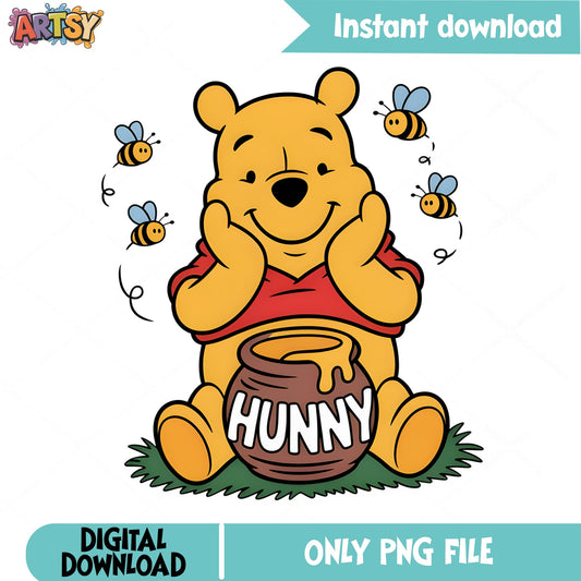 Winnie The Pooh Hunny Pot PNG, Disney Bear Bees PNG, Cute Pooh PNG