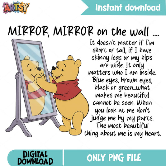 Winnie The Pooh Mirror Quote PNG, Disney Pooh PNG, Self Love PNG