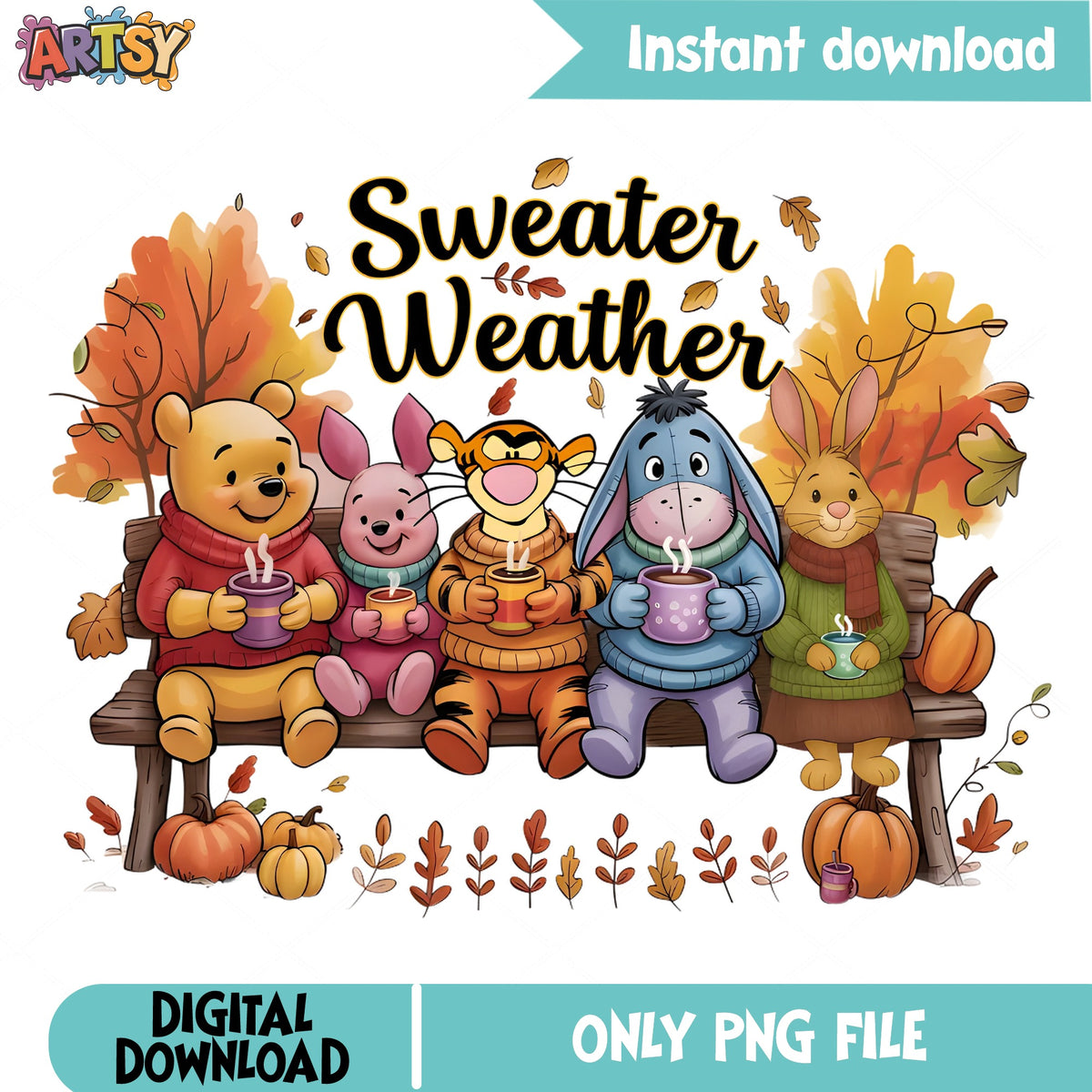 Winnie The Pooh Sweater Weather PNG, Fall Autumn PNG, Disney PNG