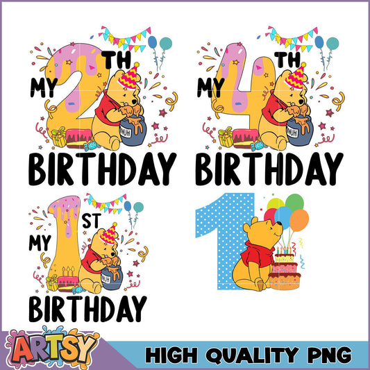 Winnie the Pooh Birthday PNG Bundle High Quality