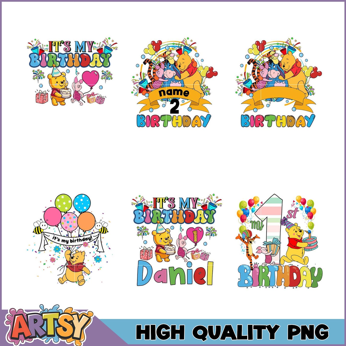 Winnie the Pooh Birthday PNG Bundle High Quality Images