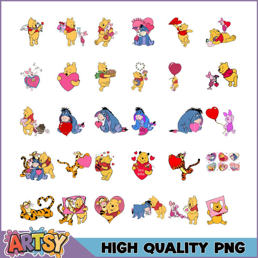 Winnie the Pooh Valentine's Day PNG Bundle - High Quality Images