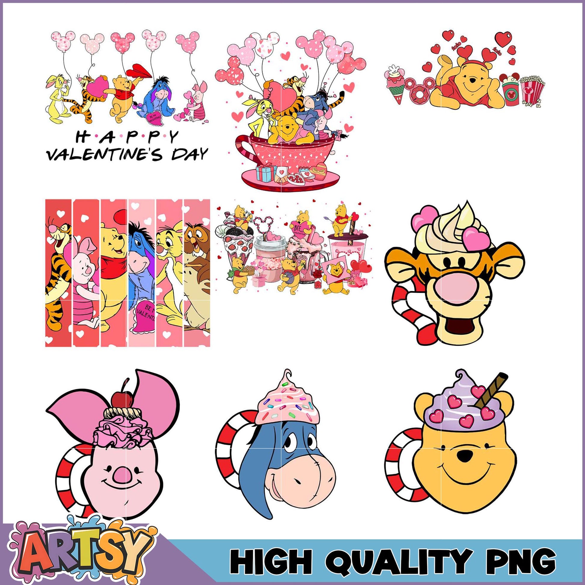 Winnie the Pooh Valentines PNG Bundle High Quality