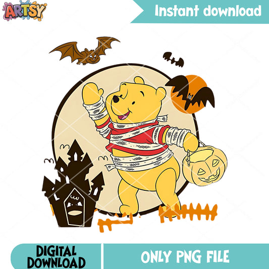 Winnie the Pooh scary pumpkin png, disney halloween png, trick or treat png