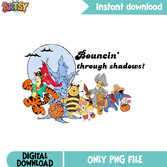 Winnie the pooh characters png, candy hunting png, disney halloween png