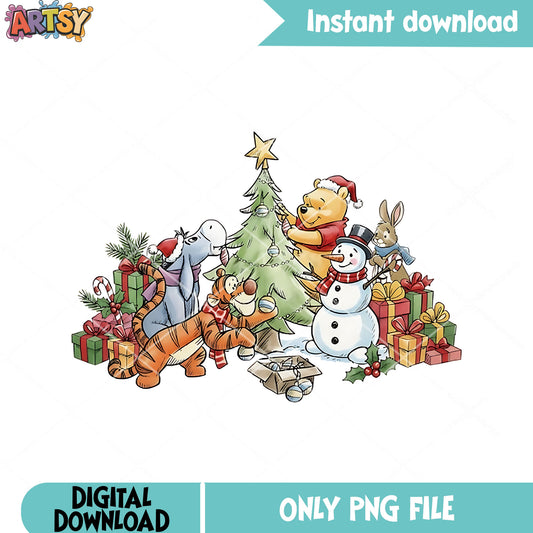 Winnie the pooh christmas png, christmas tree png, pooh png