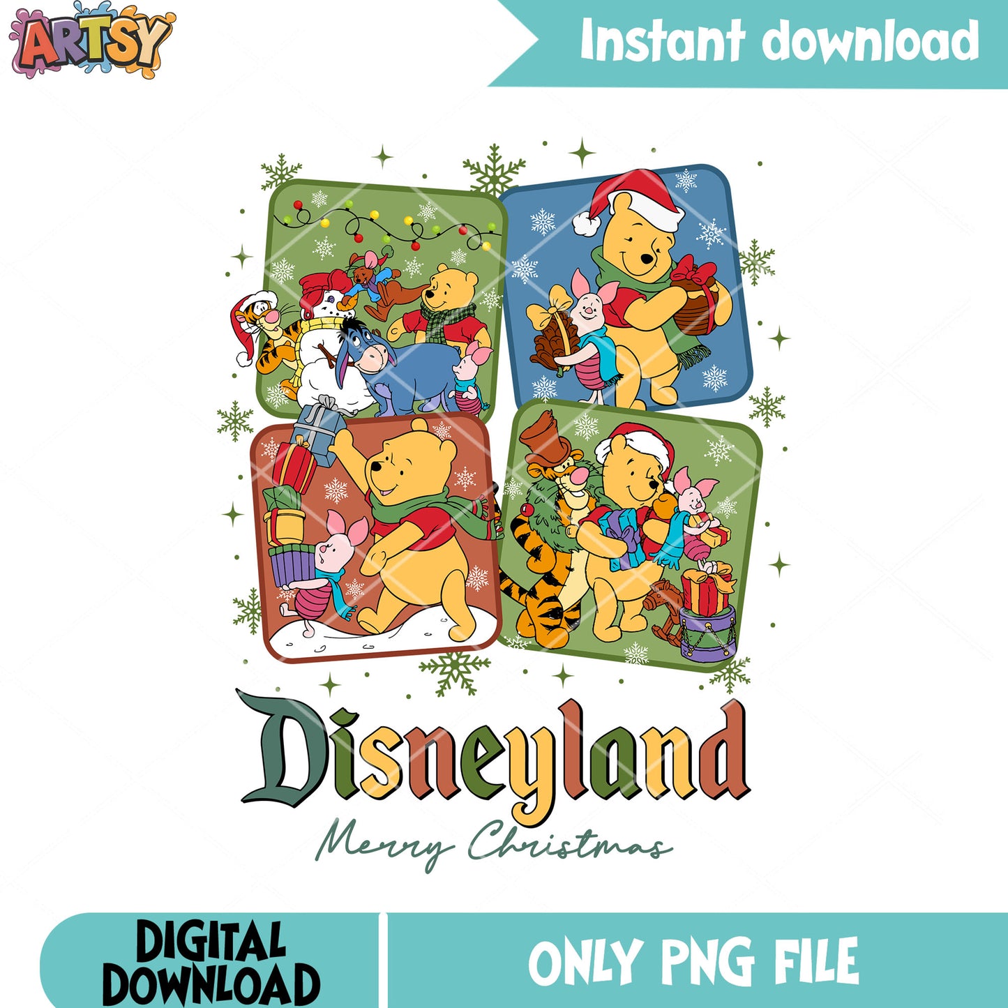 Winnie the pooh christmas png, disney christmas png, Disneyland png