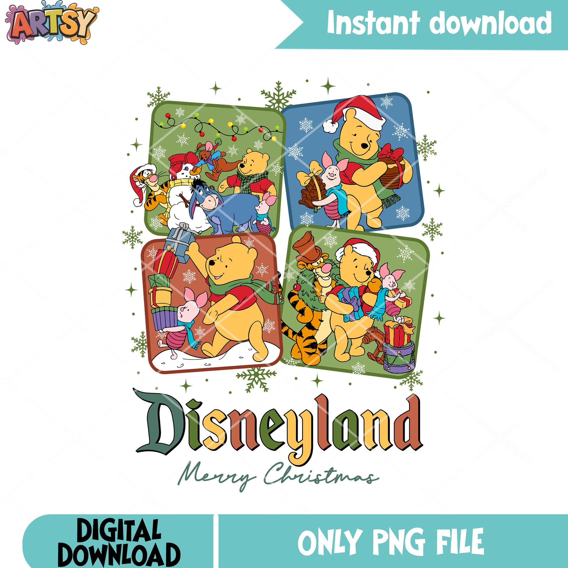 Winnie the pooh christmas png, disney christmas png, Disneyland png