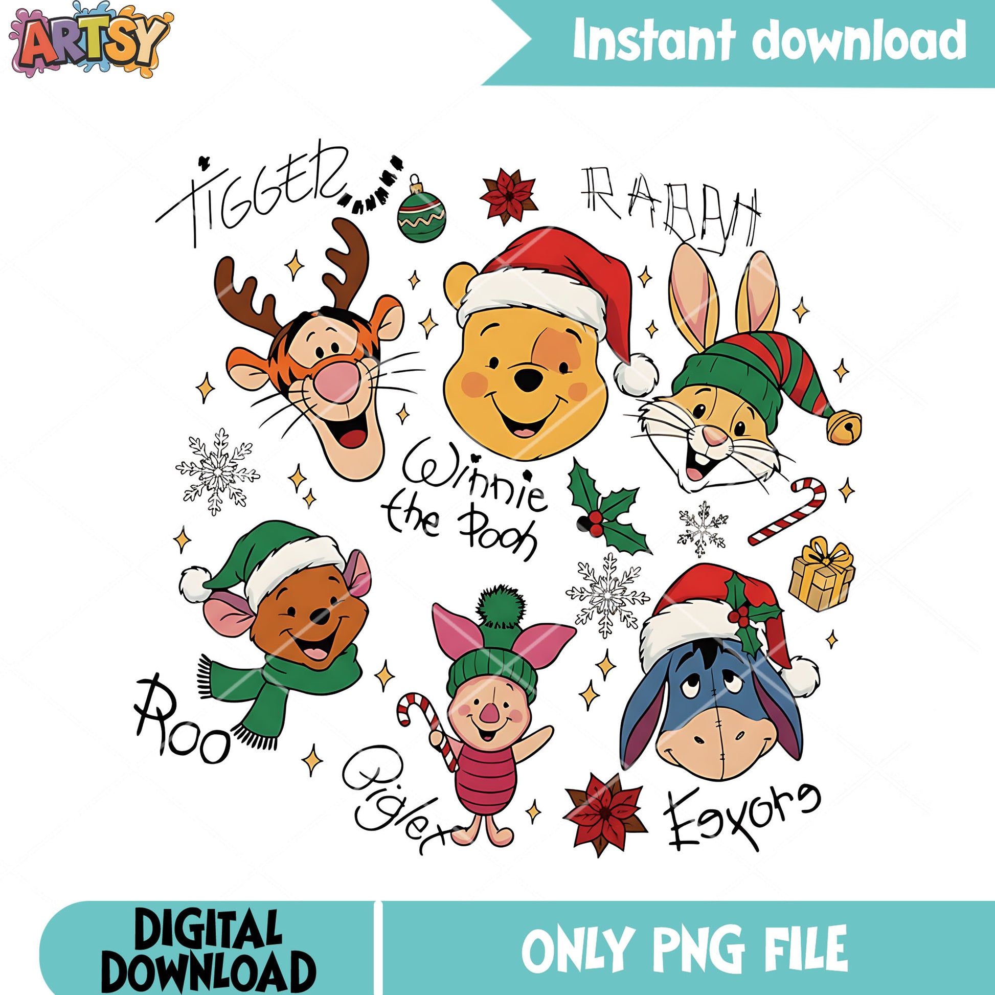 Winnie the pooh christmas png, pooh winnie bear png, santa hat png
