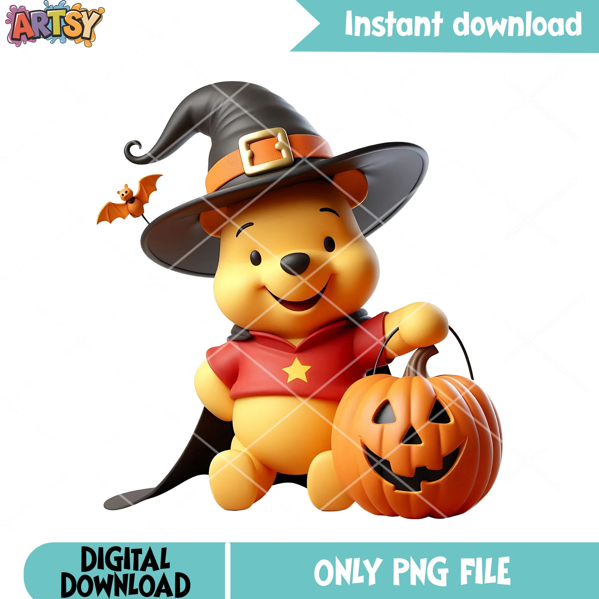 Winnie the pooh png, happy halloween png, witches hats png