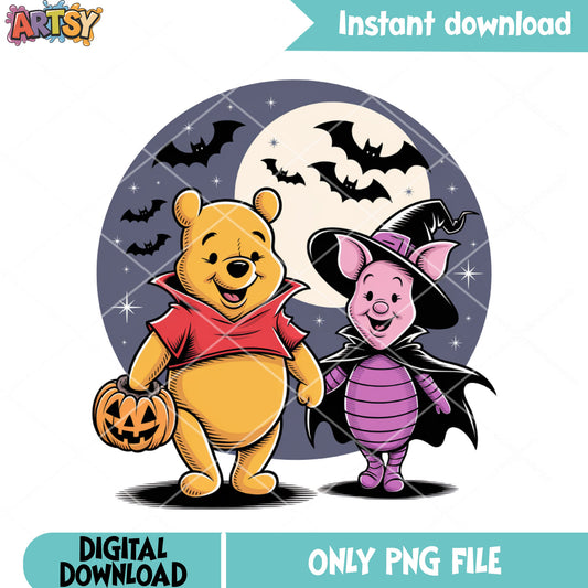 Winnie the pooh scary halloween night png, disney halloween png