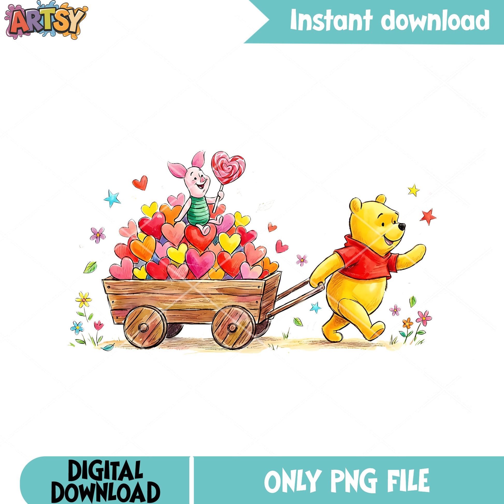 Winnie the pooh wagon png,piglet valentine png,heart lollipop png