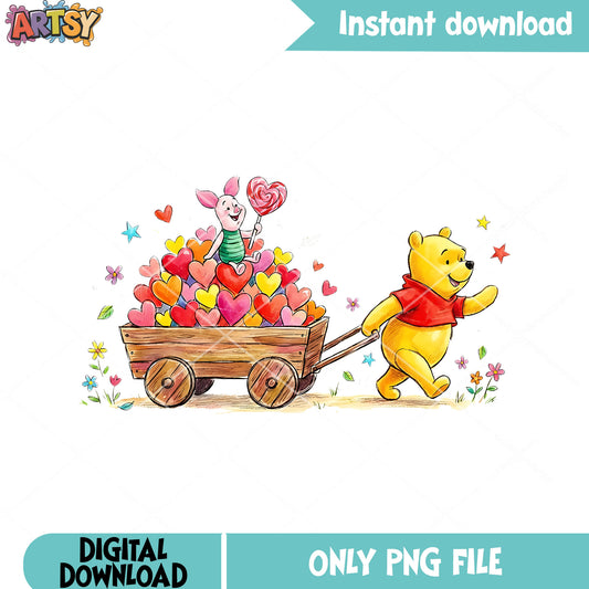 Winnie the pooh wagon png,piglet valentine png,heart lollipop png