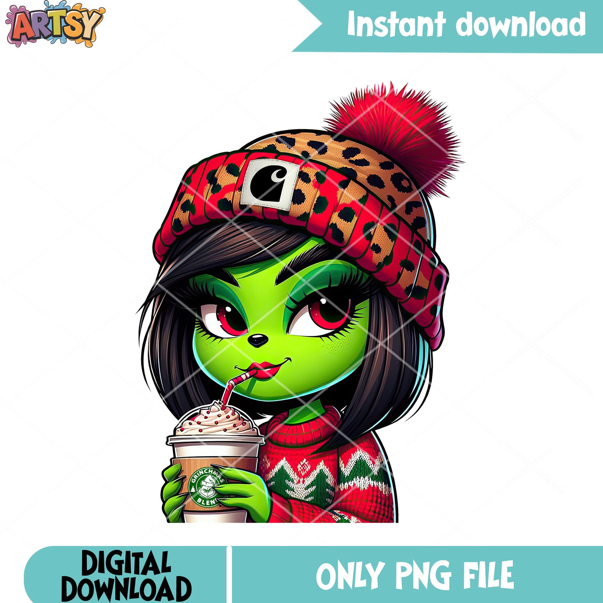 Winter beani christmas grinch png, christmas sweater png, xmas png