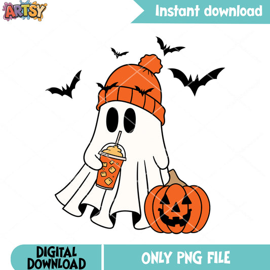 Winter vibe jack o lantern png, ghost costume png, halloween scary png