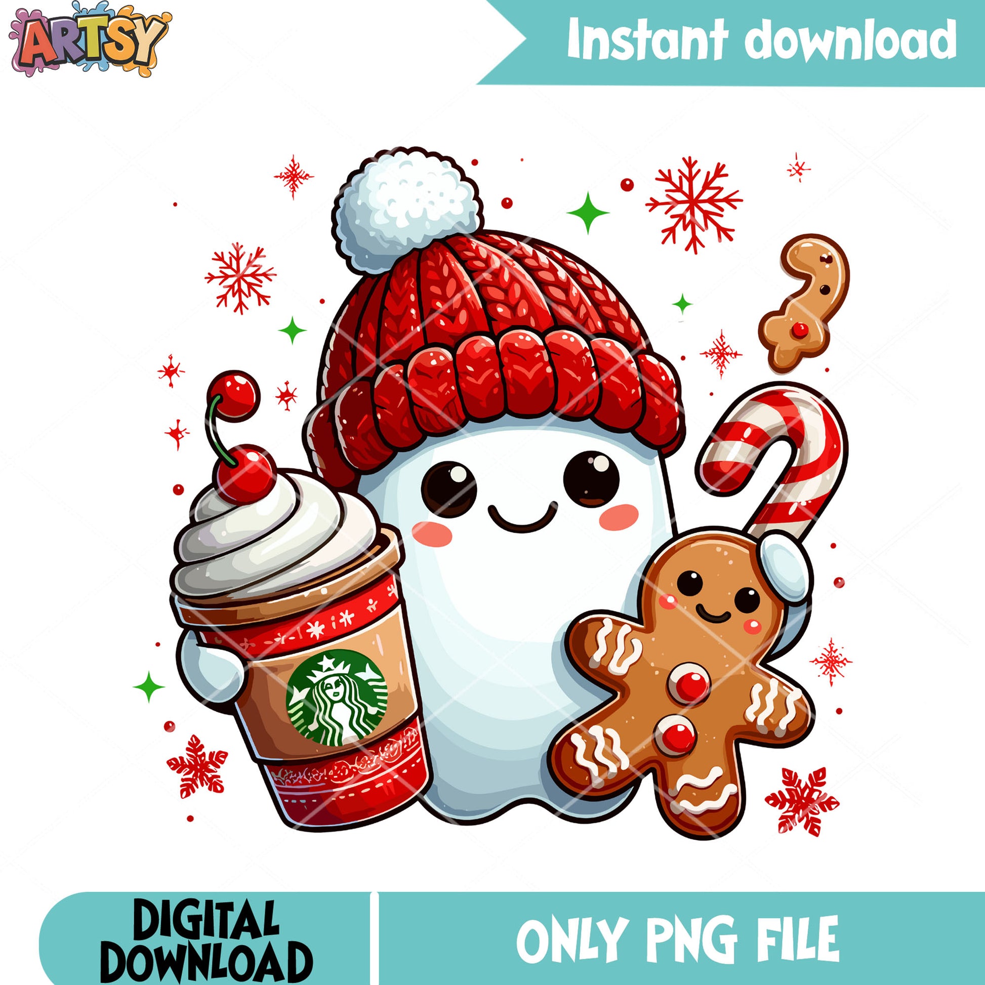Winter vibes starbuck png, ghost costume png, halloween scary png
