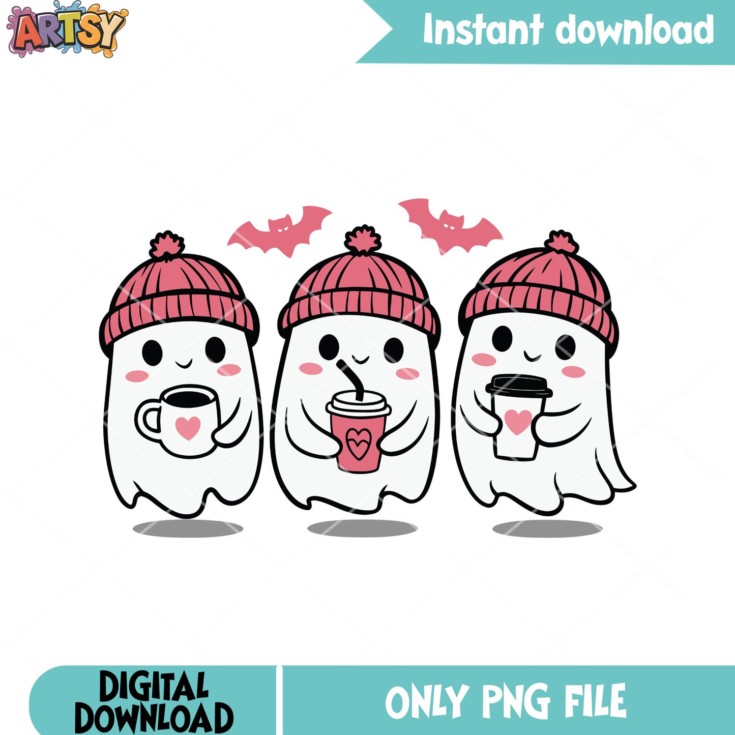 Winter vibes trio ghost png, scary bats png, halloween scary png