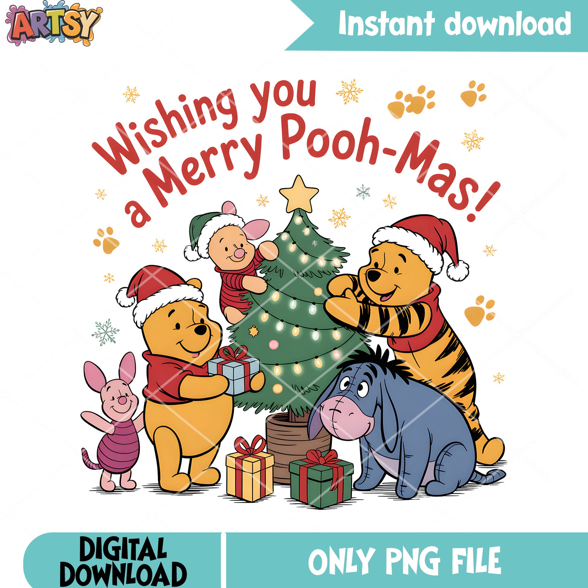 Wishing you a mery pooh mas png, disney christmas pooh bear png