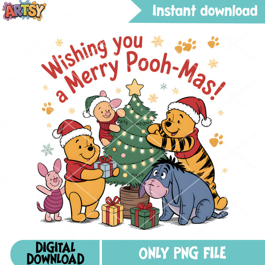 Wishing you a mery pooh mas png, disney christmas pooh bear png