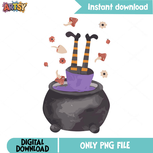 Witch Legs In Cauldron PNG, Halloween Witch PNG, Spooky PNG