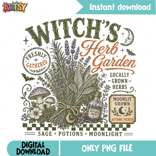 Witch's Herb Garden PNG, Halloween Witch Potion PNG, Cottagecore PNG