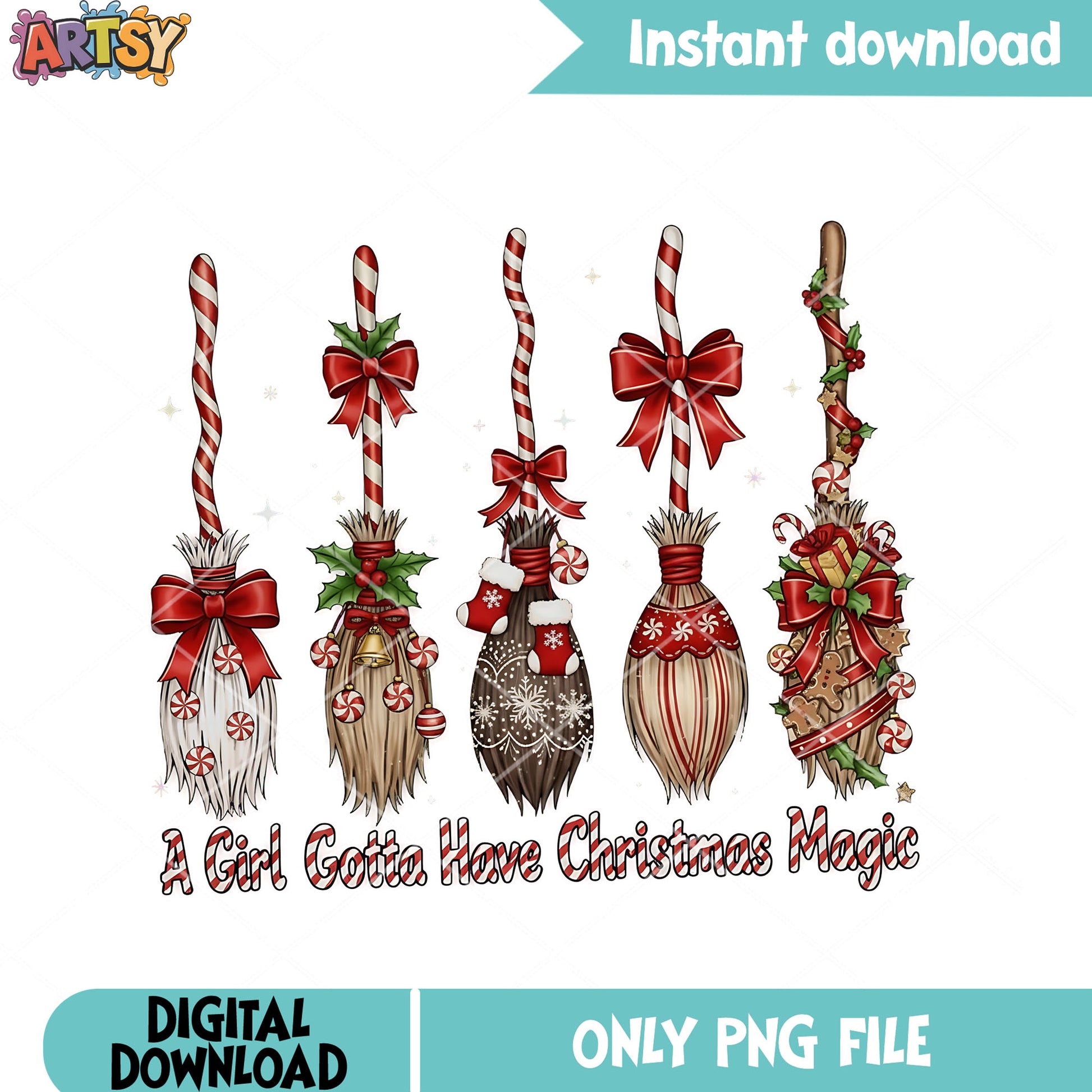 Witch broom stitch xmas png, christmas decor​ png, christmas png