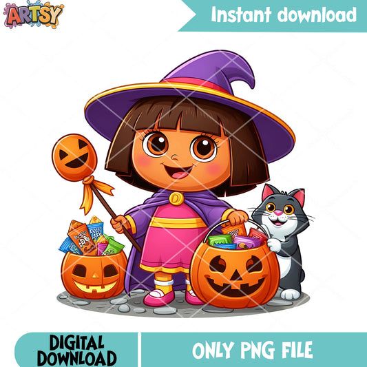 Witch costume Cute dora png, jack o lantern png, scary halloween png