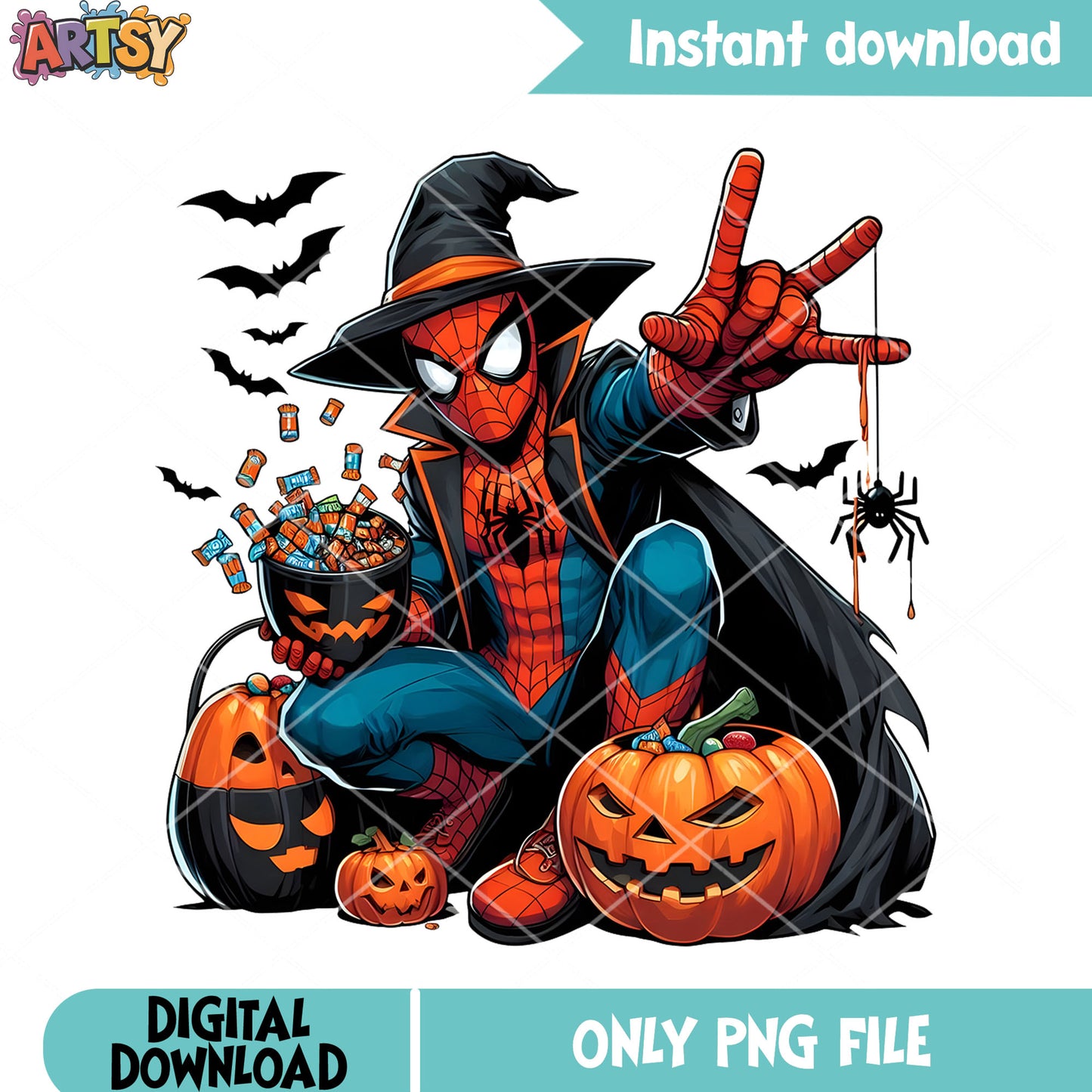 Witch costume Spiderman pupmkin png, halloween marvel png, scary pumpkin png
