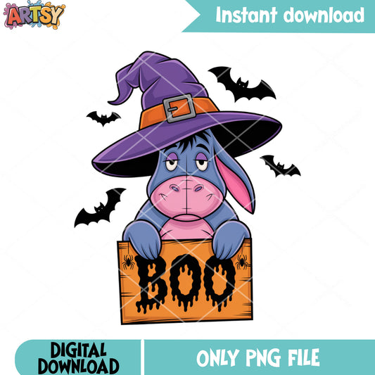 Witch costume eeyore png, disney halloween png, scary boo png