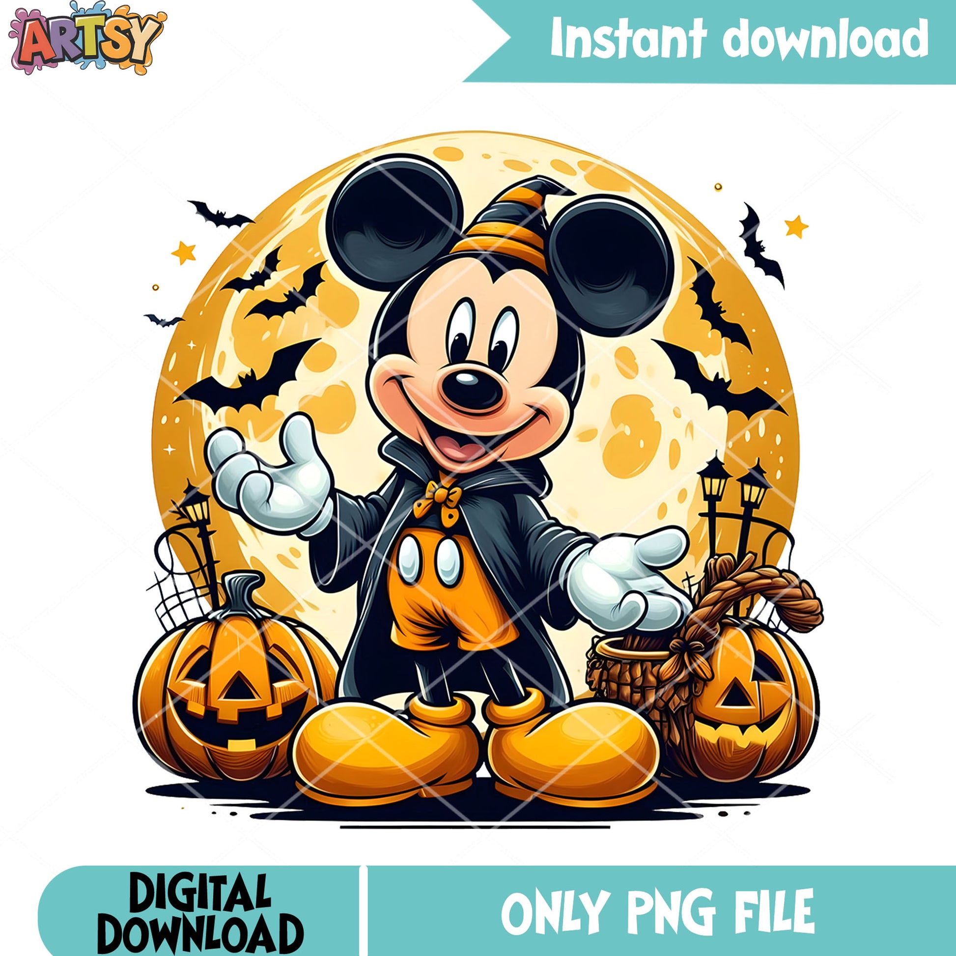 Witch mickey mouse png, disney halloween png, wicker pumpkin png